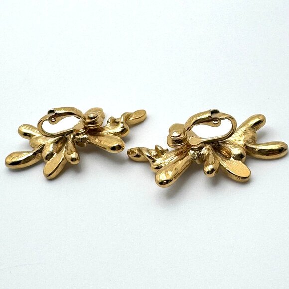 Trifari Gold-Tone Necklace Clip-On Earrings Vtg Cream Grey Green Enamel Leaf - Picture 8 of 12